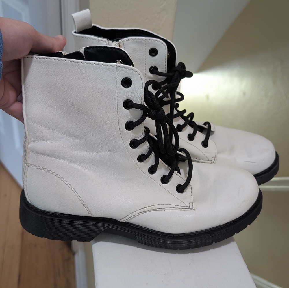 White Lace-Up Combat Boots
